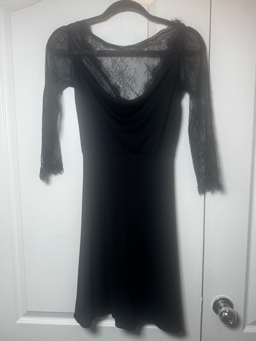 BCBGMAXAZRIA Black Lace Sleeve Draped Dress – Size 2 (XS/S)